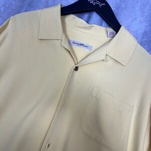 Tommy Bahama Mens XL 100% Silk Short Sleeve Button Up Camp Shirt Yellow